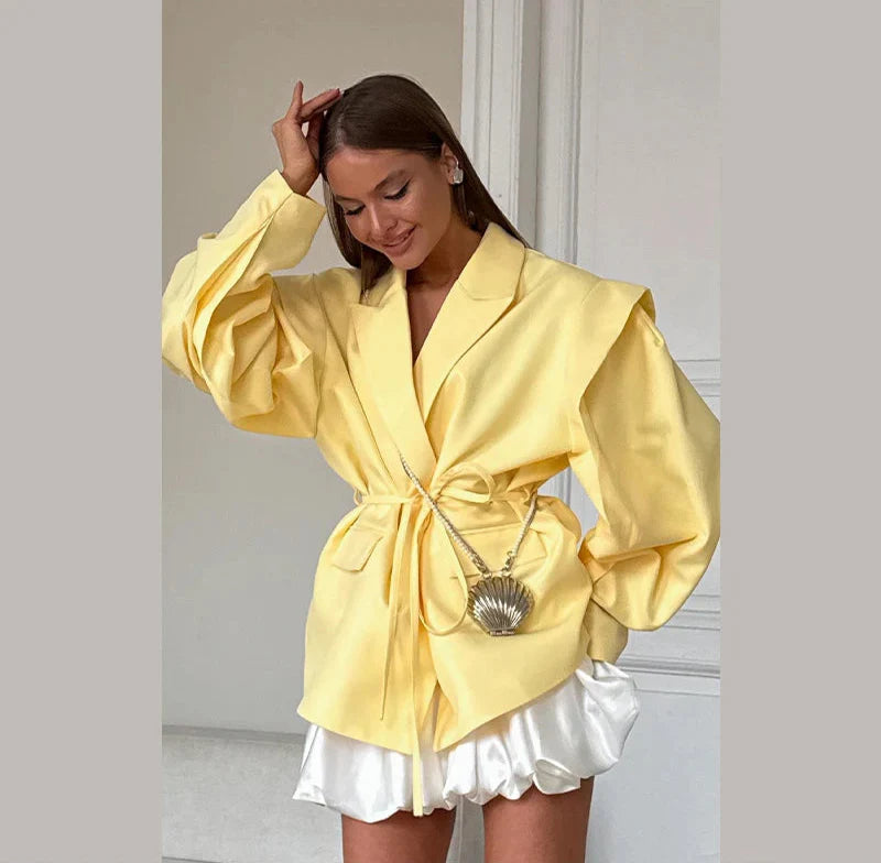 Oversized Blazer with Belted Waist – Light Cotton Blend