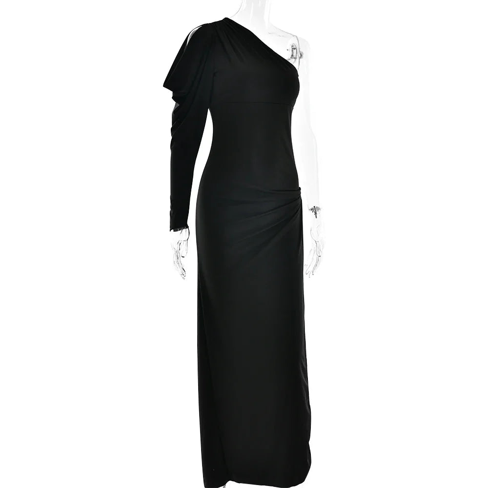One-Shoulder Black Maxi Dress | Elegant Split Evening Gown