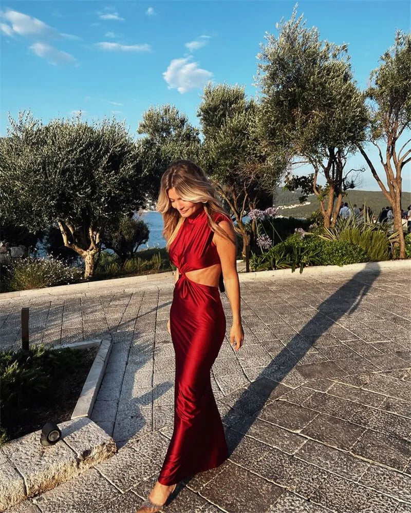 Crimson Cutout Evening Gown | Sculpted Sheath Dress
