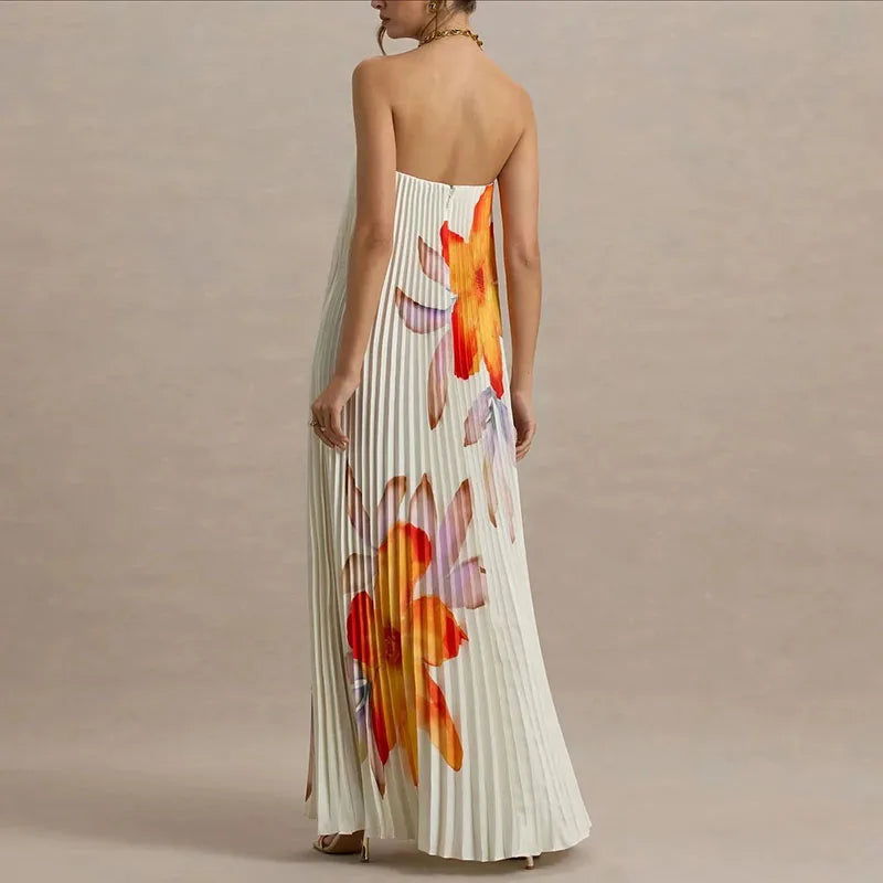 Strapless Floral Pleated Maxi Dress | Effortless Movement