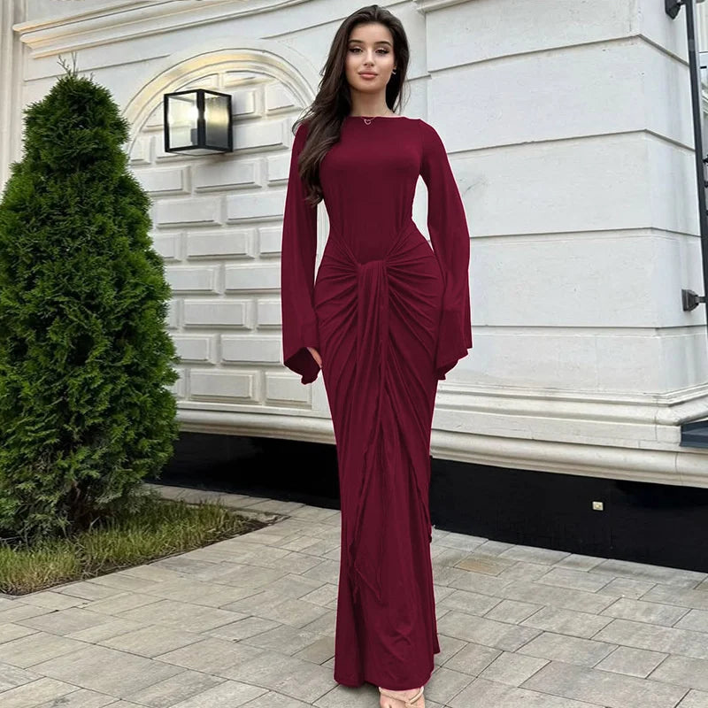 Ruched Long-Sleeve Maxi Dress