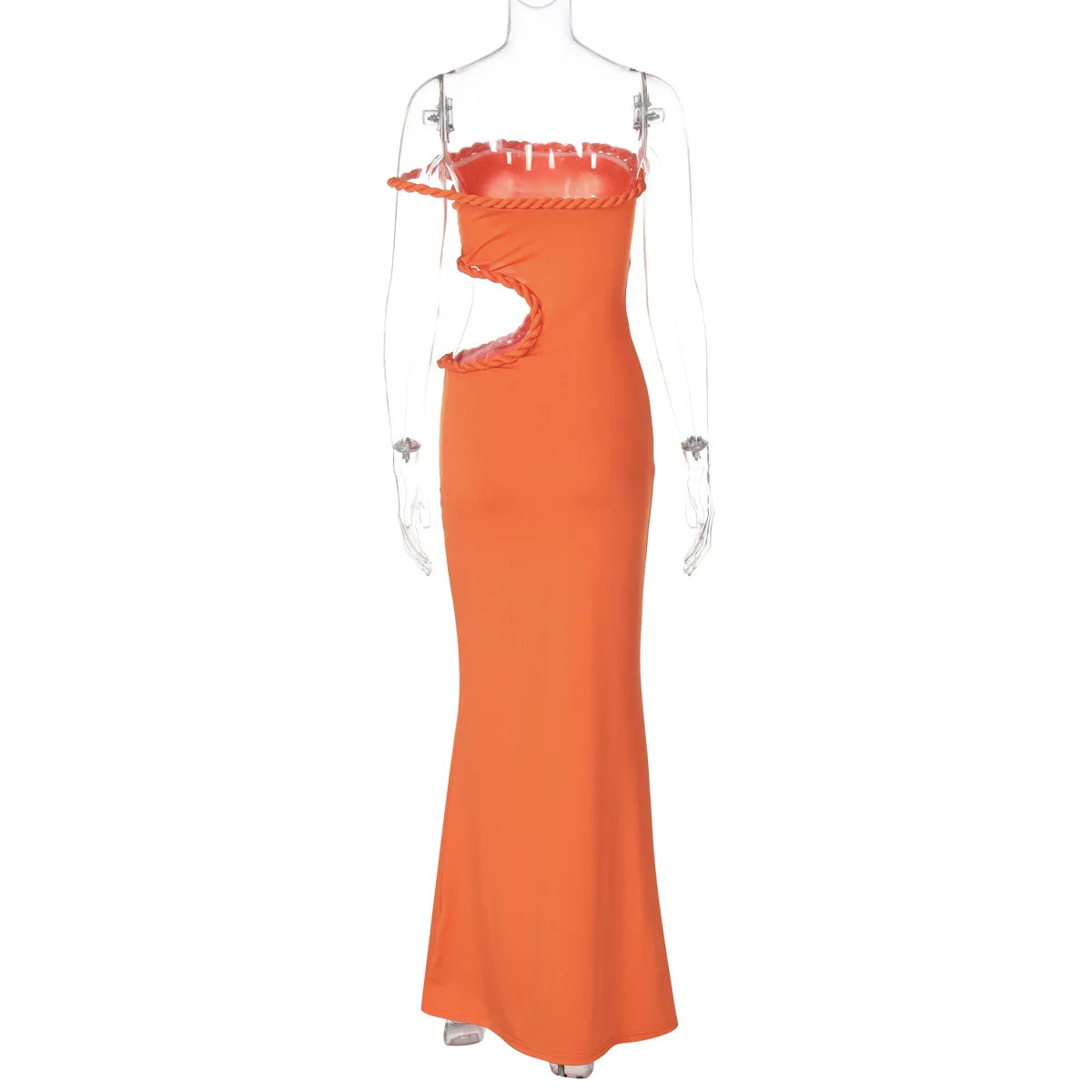 Off-Shoulder Orange Maxi Dress | Sleek Cut-Out Evening Look