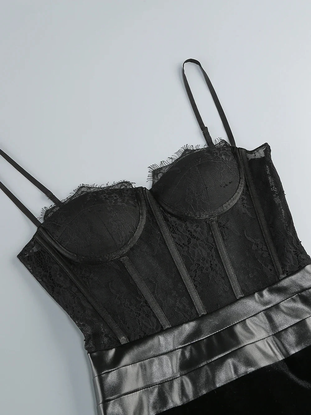 Black Lace Patchwork Strap Maxi Dress