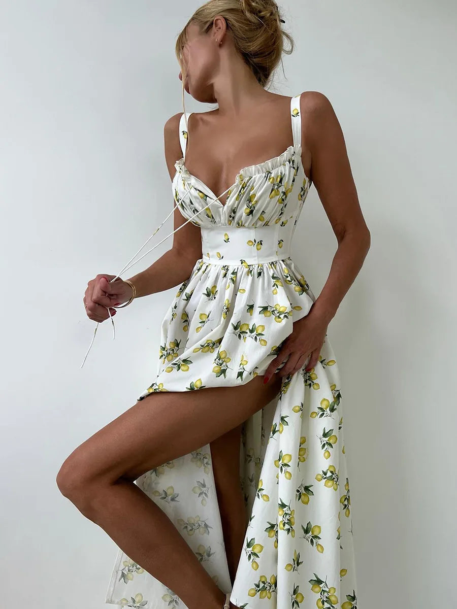 Black Floral V-Neck Maxi Dress with Slit