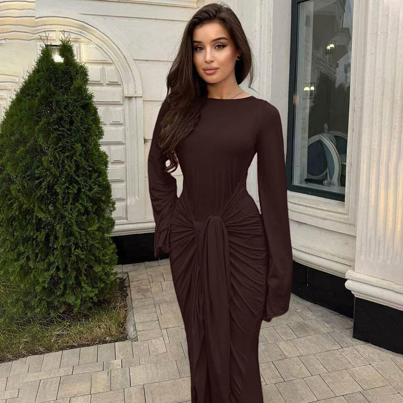 Ruched Long-Sleeve Maxi Dress