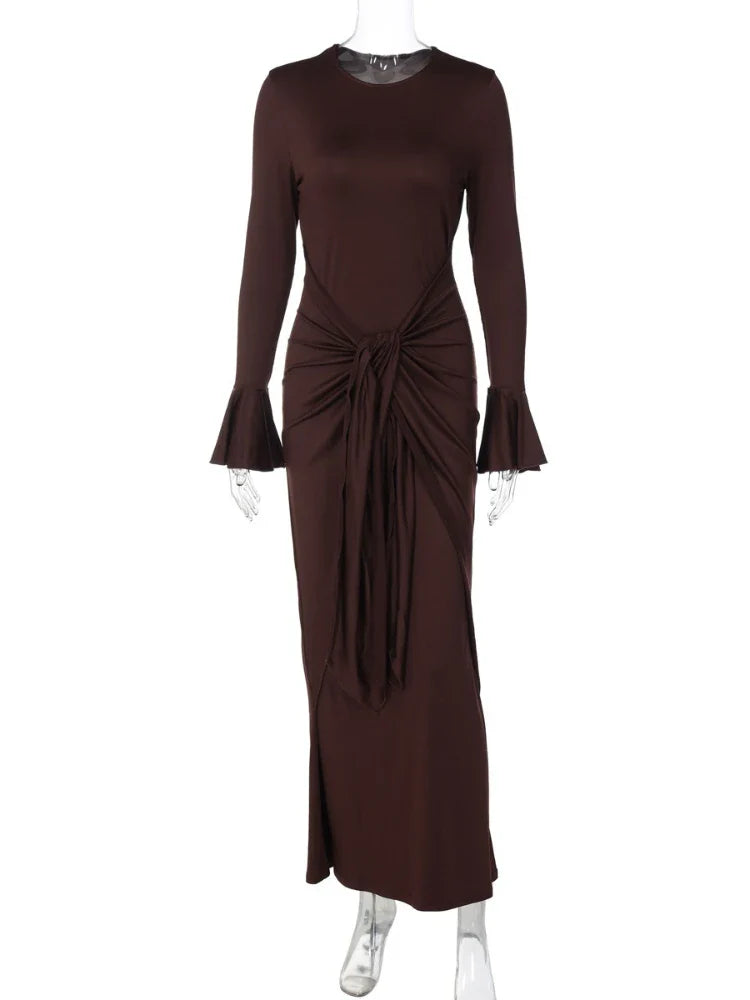 Chocolate Butterfly Sleeve Maxi Dress | Sculpted Pleat Waist