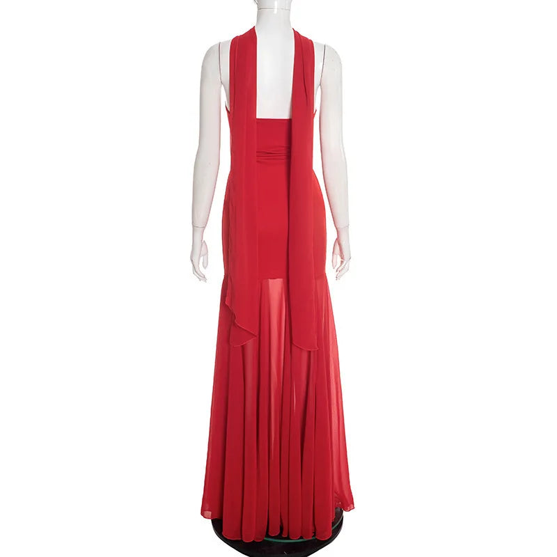 Strapless Chiffon Maxi Dress with Shawl