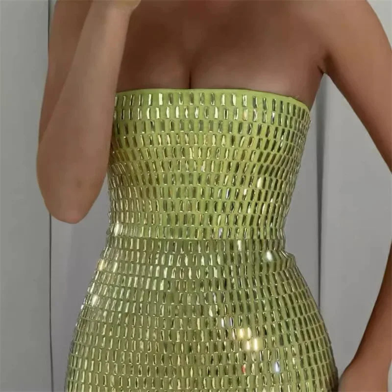 Lime Green Sequin Mini Dress | Spaghetti Strap Night-Out Edit