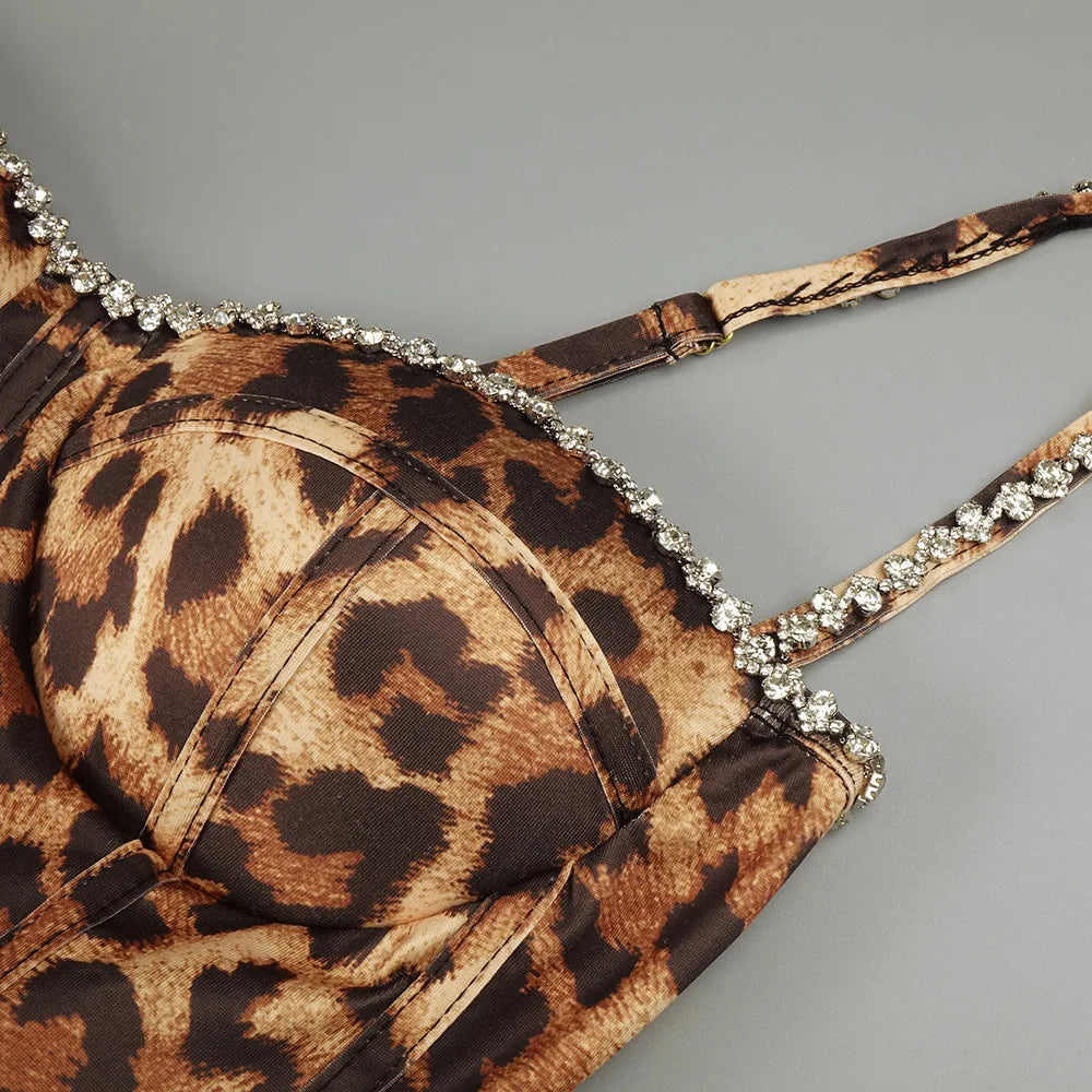 Leopard Crystal Embellished Midi Dress | Summer Vintage Glam