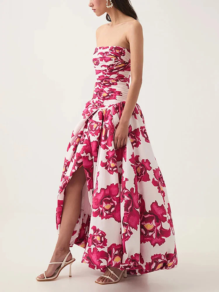 Printed Strapless Bubble Maxi Dress