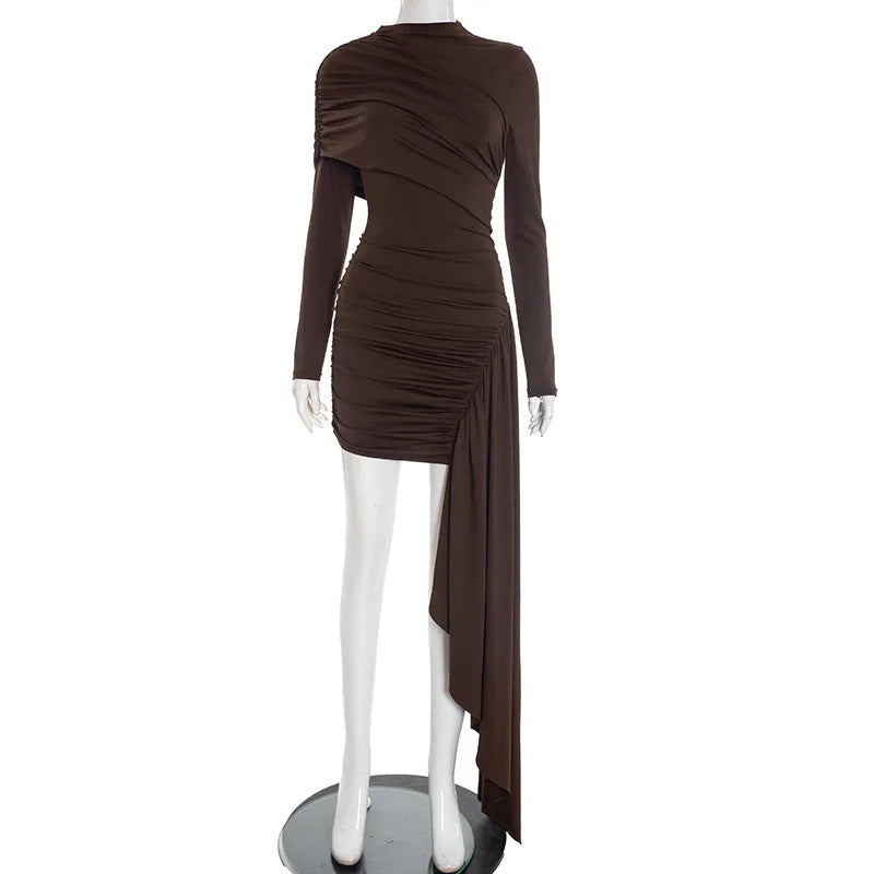 Long Sleeve Pleated Bandage Mini Dress