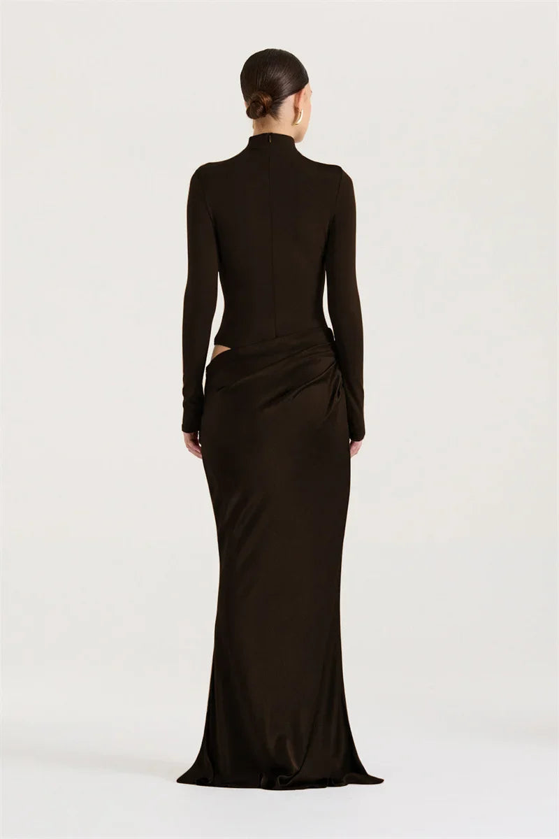 Turtleneck Ruched Maxi Dress | Sleek Fall Evening Look
