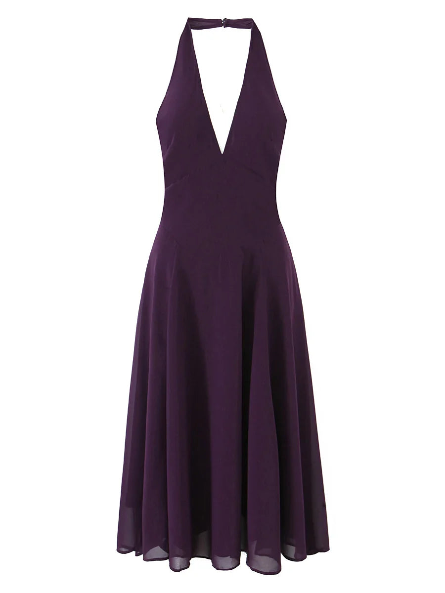 Purple halter neck dress- halter, ruched neck