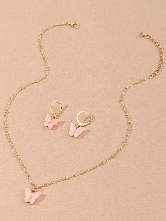 Sweet Butterfly Chain Necklace & Earrings