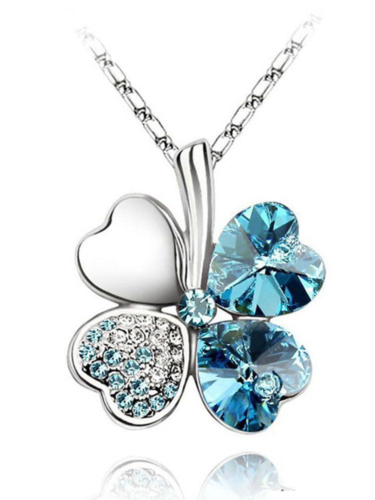 Heart Crystal Pendant Four Leaf Clovers Necklaces