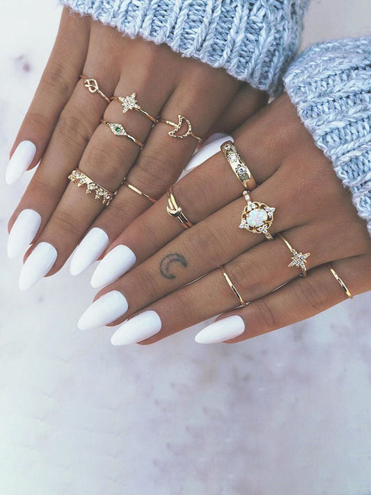 Eleven Piece Pearl Rhinestone Rings Sets