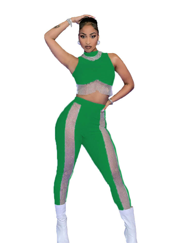 Mock Neck Crop Top & Mesh Pants