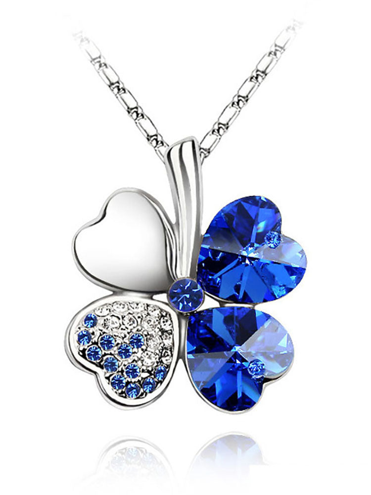 Heart Crystal Pendant Four Leaf Clovers Necklaces