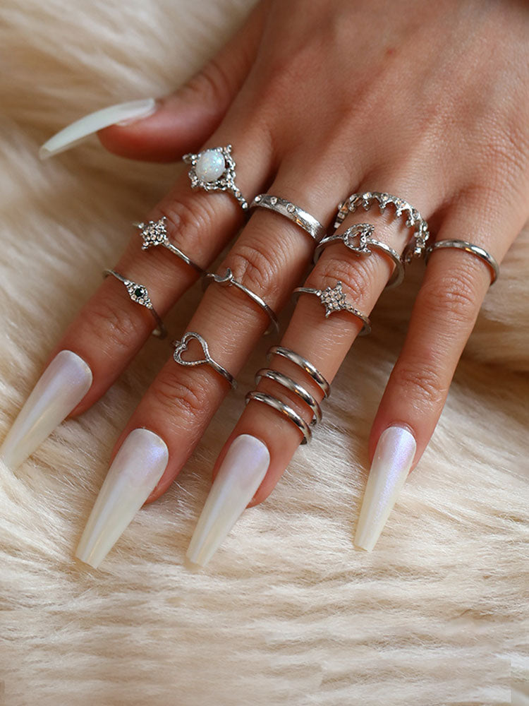 Eleven Piece Pearl Rhinestone Rings Sets