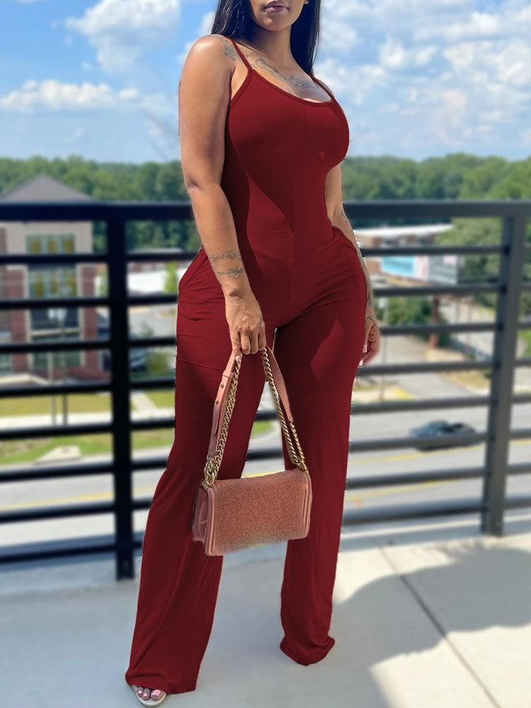 Spaghetti Strap Bodycon Backless Off Shoulder Sleevless Jumpsuit
