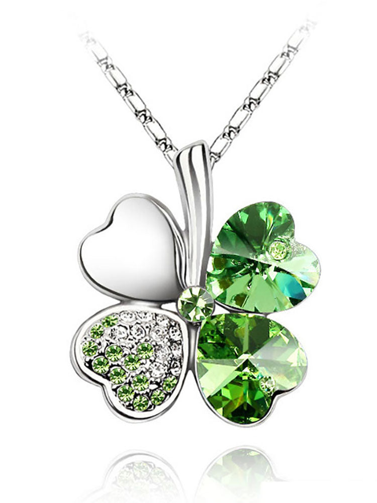 Heart Crystal Pendant Four Leaf Clovers Necklaces