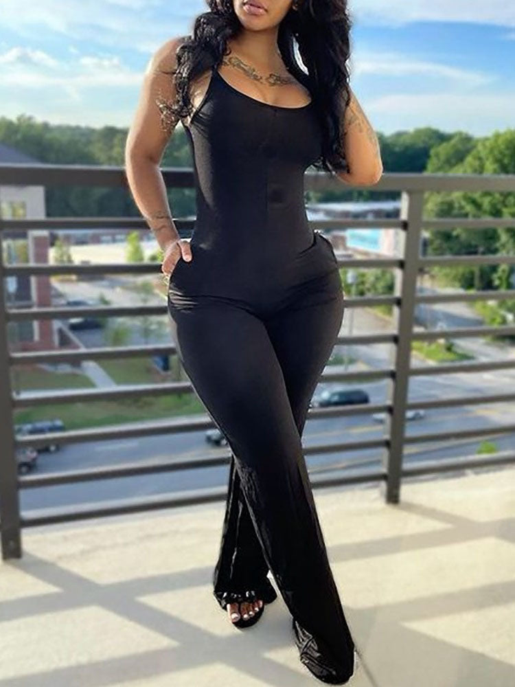 Spaghetti Strap Bodycon Backless Off Shoulder Sleevless Jumpsuit