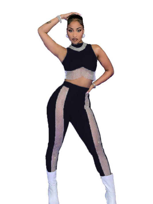 Mock Neck Crop Top & Mesh Pants