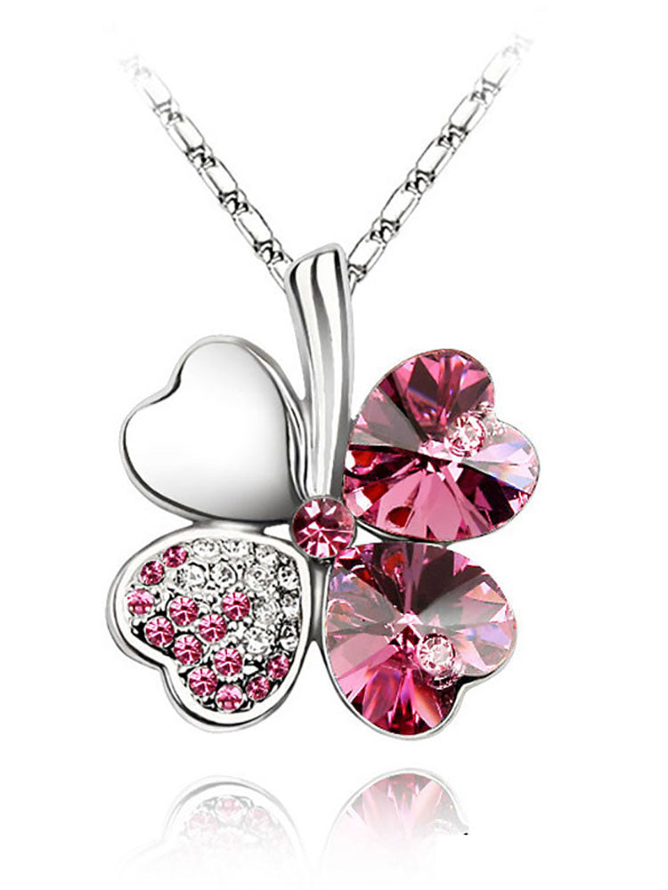 Heart Crystal Pendant Four Leaf Clovers Necklaces