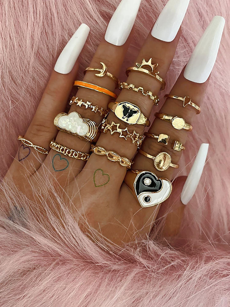 Flower Heart Butterfly Pearl Rings Sets