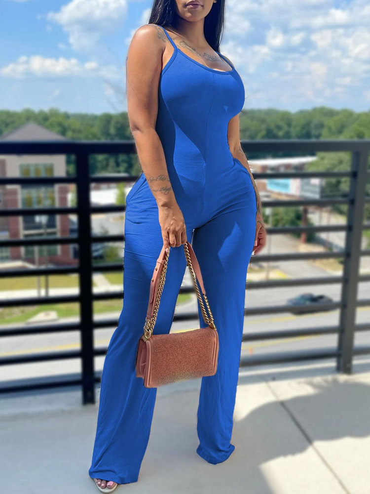 Spaghetti Strap Bodycon Backless Off Shoulder Sleevless Jumpsuit
