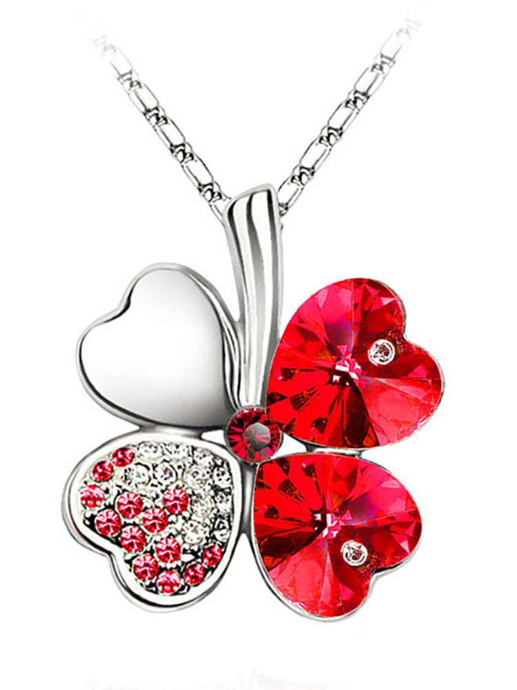 Heart Crystal Pendant Four Leaf Clovers Necklaces