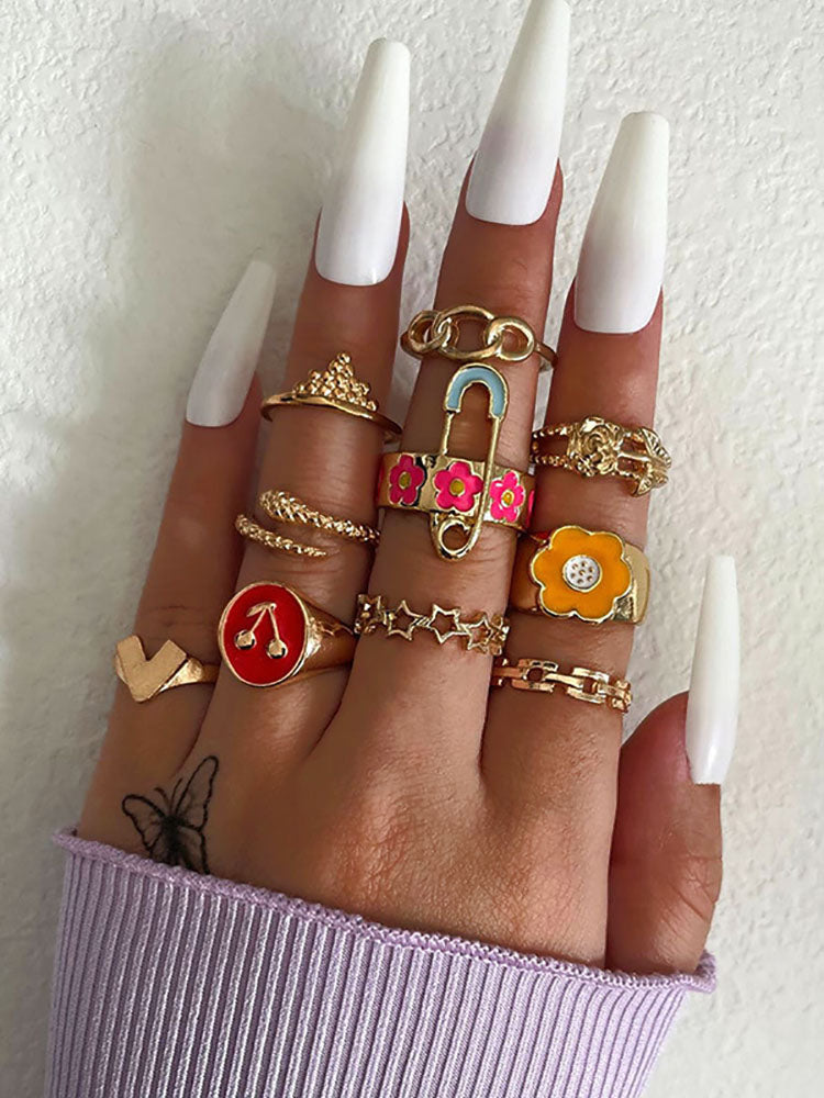 Flower Heart Butterfly Pearl Rings Sets