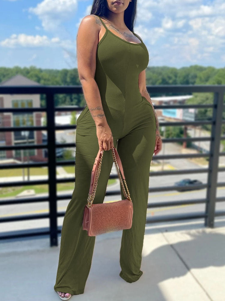 Spaghetti Strap Bodycon Backless Off Shoulder Sleevless Jumpsuit