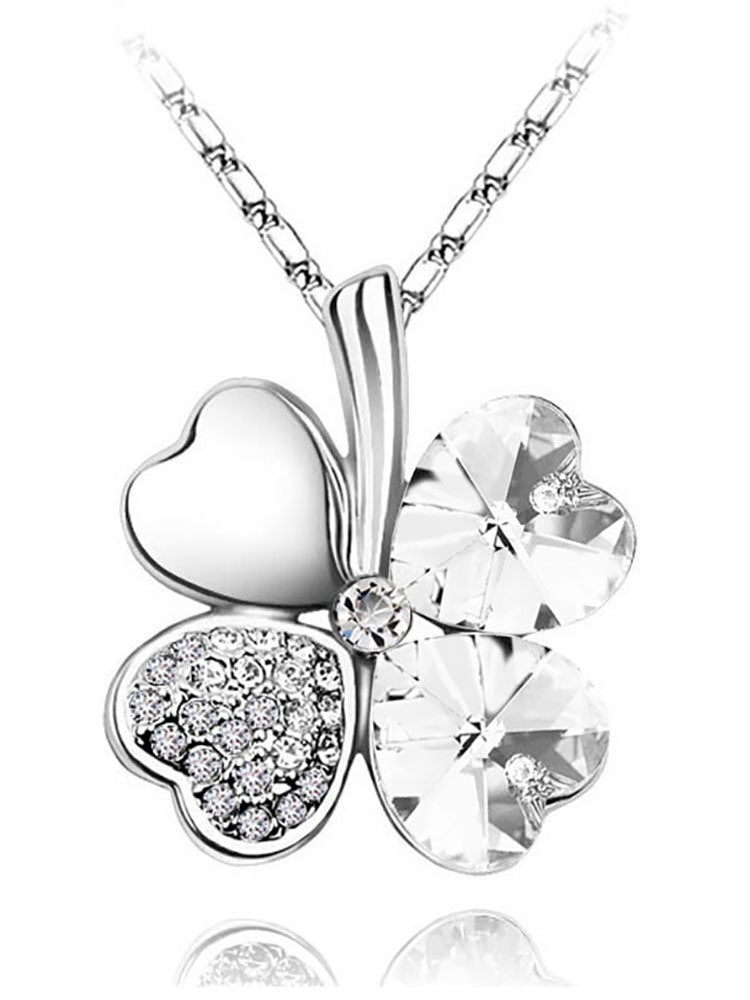 Heart Crystal Pendant Four Leaf Clovers Necklaces