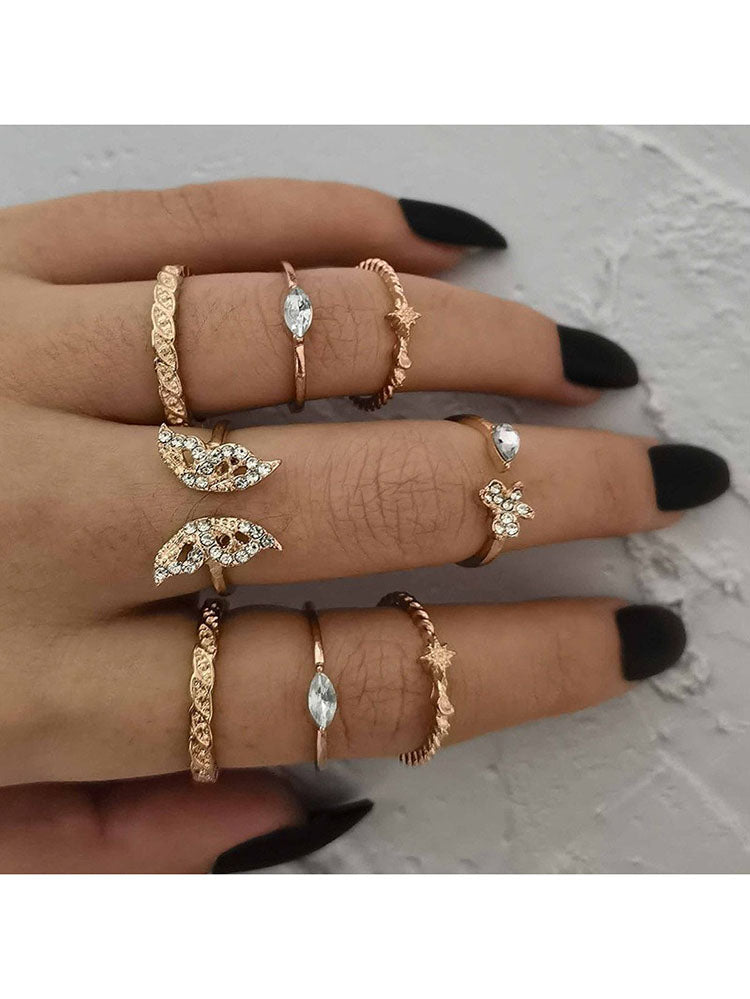 Flower Heart Butterfly Pearl Rings Sets