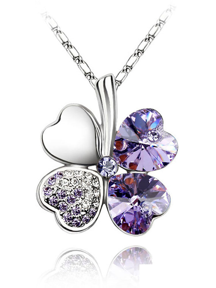 Heart Crystal Pendant Four Leaf Clovers Necklaces