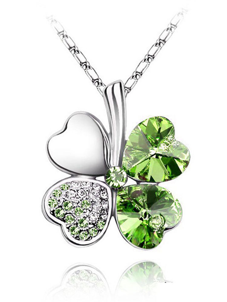 Heart Crystal Pendant Four Leaf Clovers Necklaces