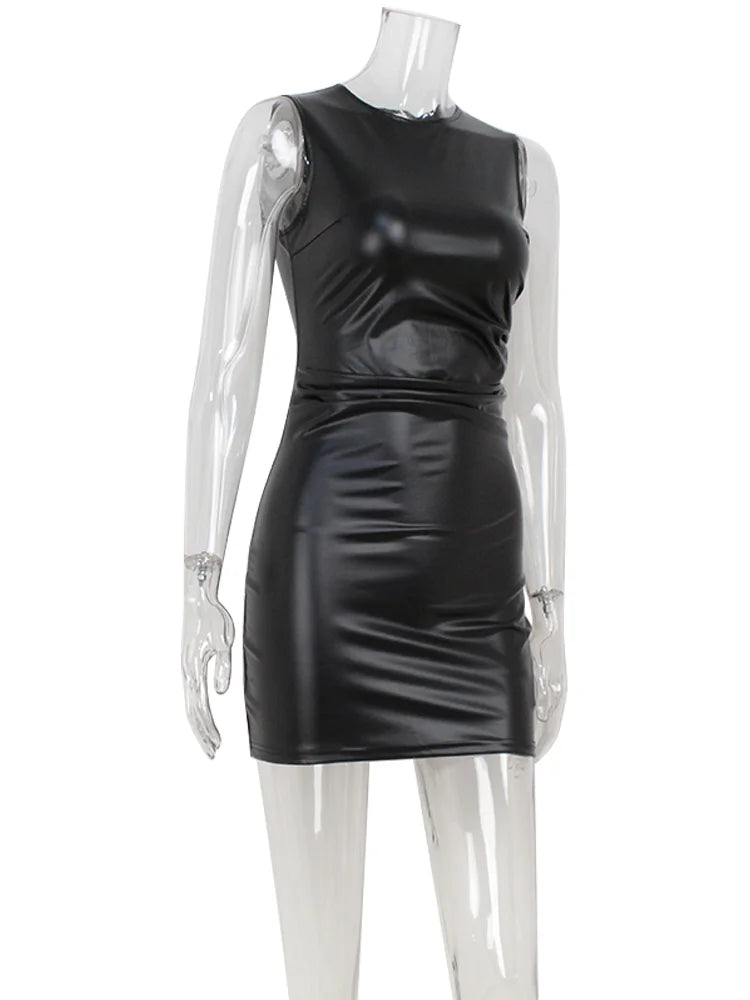 Black PU Leather Bodycon Mini Dress