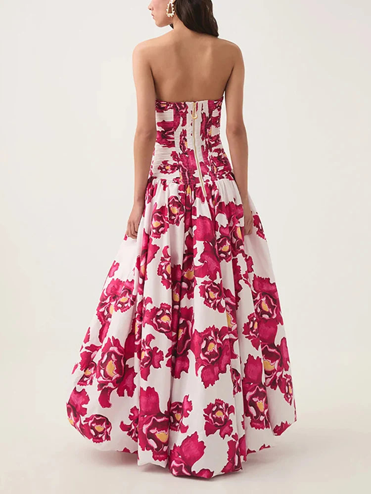 Printed Strapless Bubble Maxi Dress