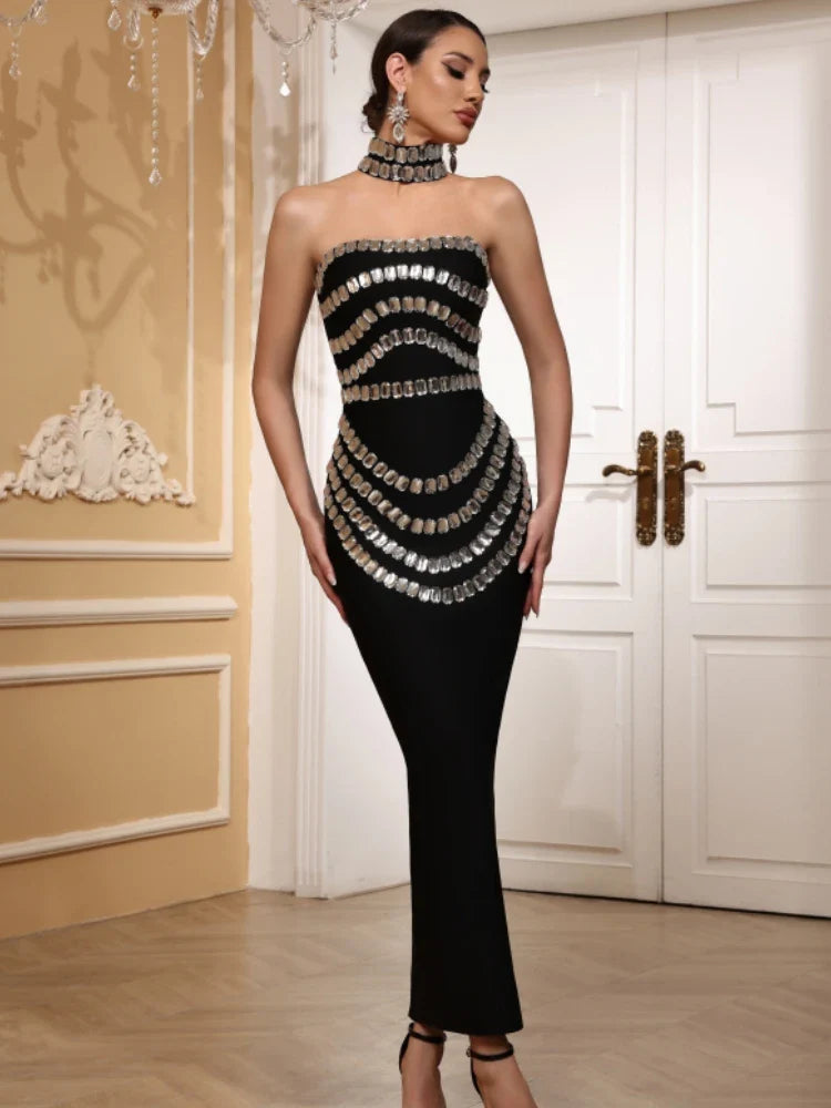 Black Strapless Beaded Maxi Dress – Elegant Gown