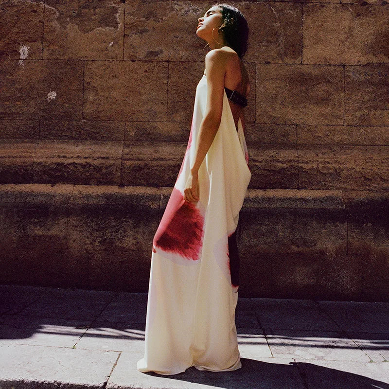 Yellow Strapless Floral Maxi Dress – Backless Loose Fit Summer Beachwear for Women