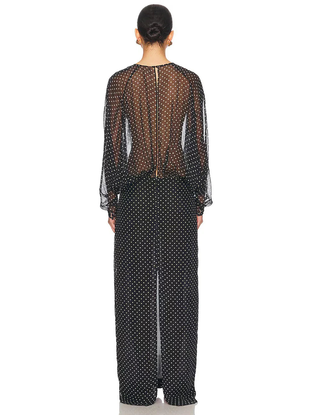 Black Dot Long Sleeve See-Through Maxi Dress
