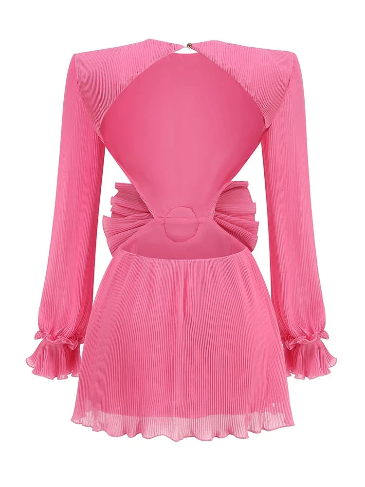 Pink Cutout Mini Dress with Sculpted Flower Detail