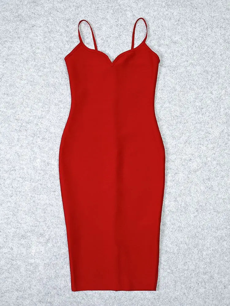 Red Spaghetti Strap Bandage Midi Dress | Sculpted Bodycon