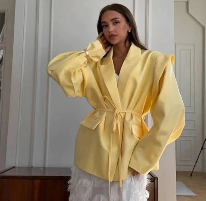 Oversized Blazer with Belted Waist – Light Cotton Blend