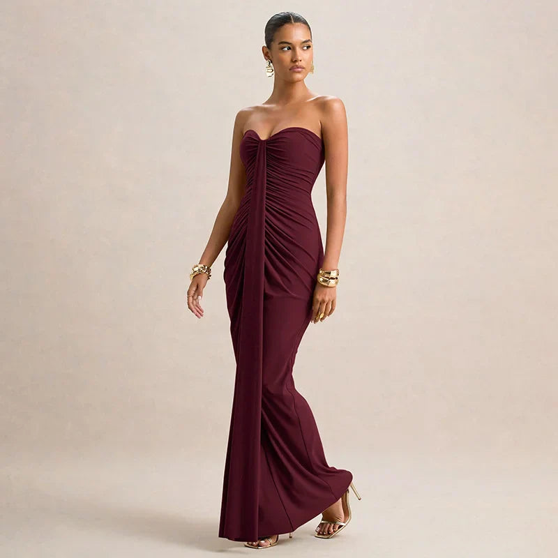 Strapless Off-Shoulder Ruched Maxi Dress