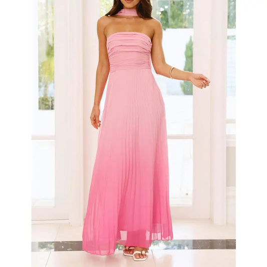 Ethereal Glow – Strapless Pink Ombre Maxi Dress for Summer Days