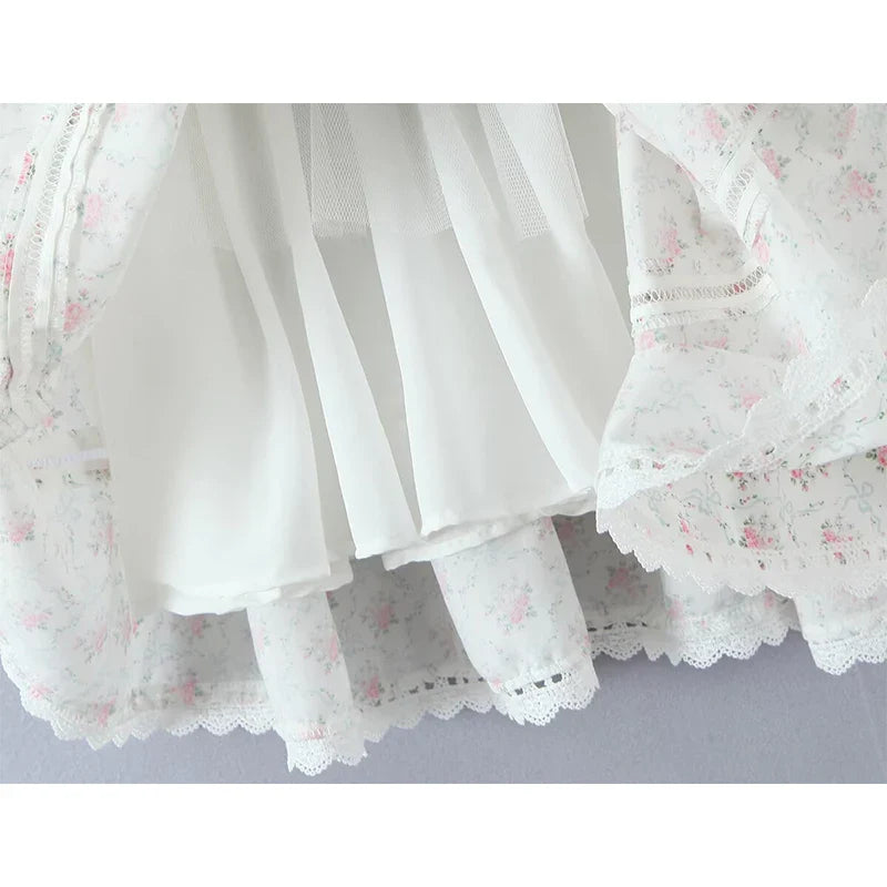 White Floral Print Mini Dress - Backless V-Neck Sundress