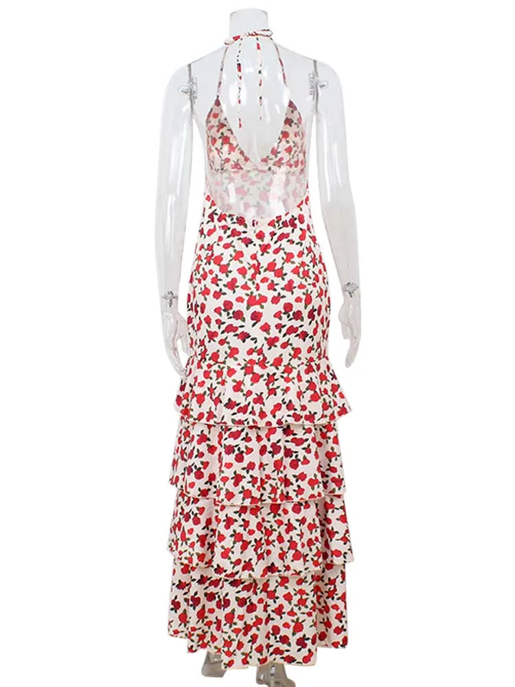 Floral Split Ruffle Bodycon Maxi Dress