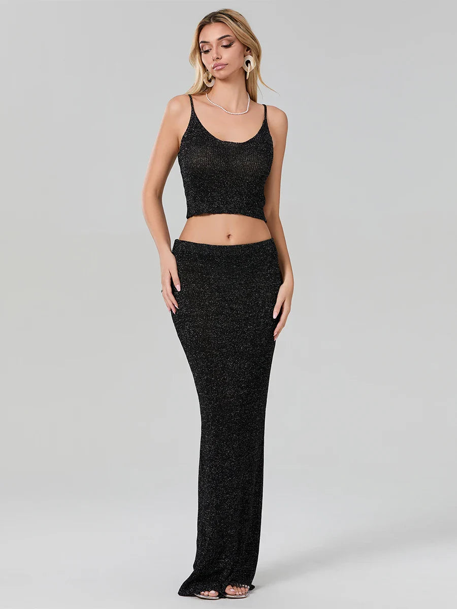 Spaghetti Strap Crop Top And Long Skirt Set